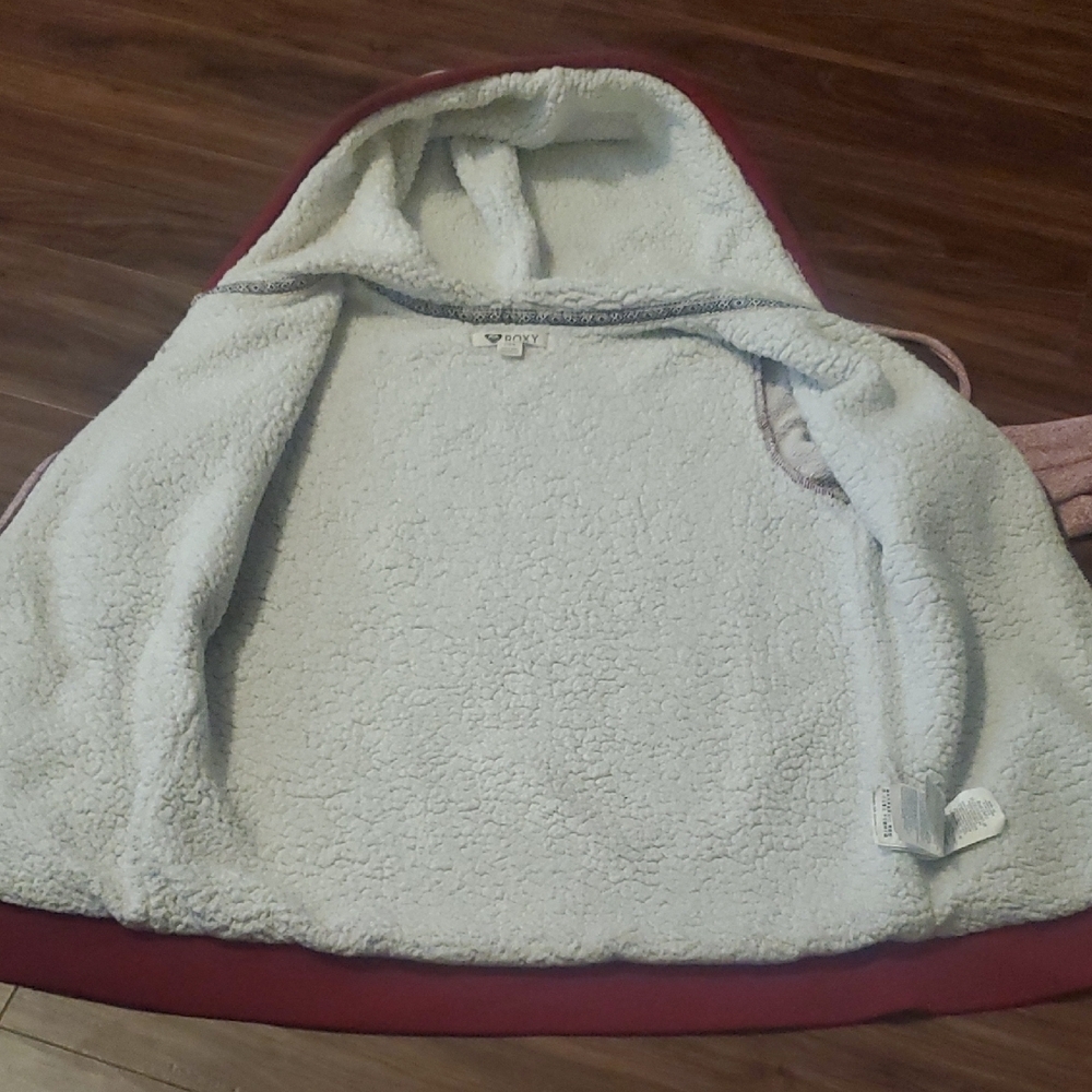 Roxy Light Pink Hooded Sherpa Fleece Hooded Jacket with Maroon Trim - Picture 8 of 9